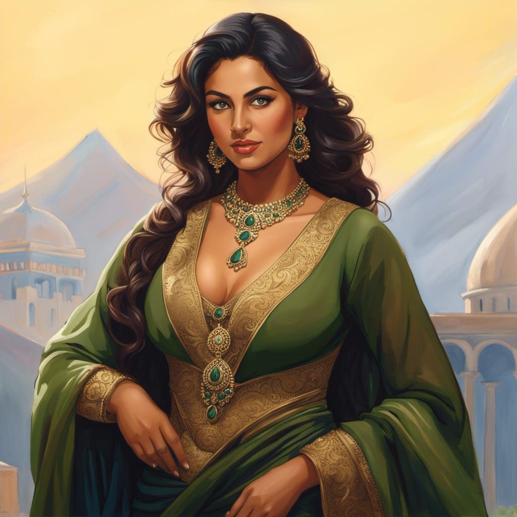 Beautiful Woman in Silk Abaya: Watercolor Painting