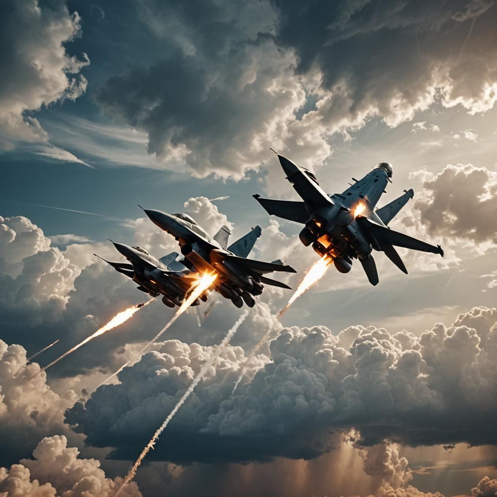 Fighter Jet Launches Missiles in Cloudy Sky