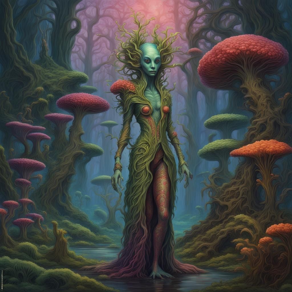 Alien Plant Queen in Surreal Forest