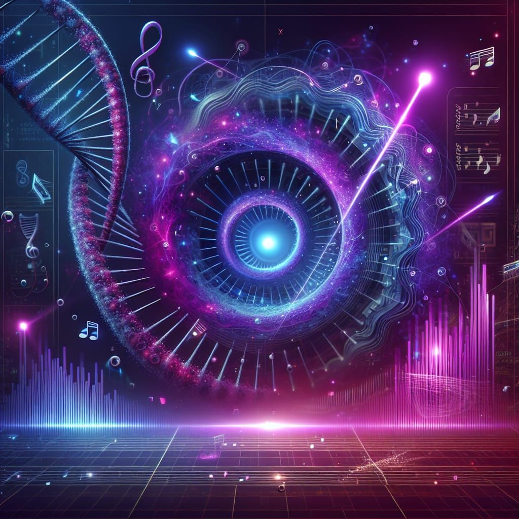 EDM musician artist, poster art, digital art, DNA, binary co...