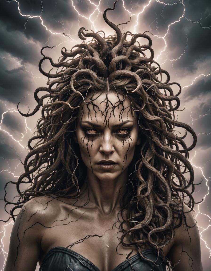 Demonic Medusa Illustration in Hyperrealism