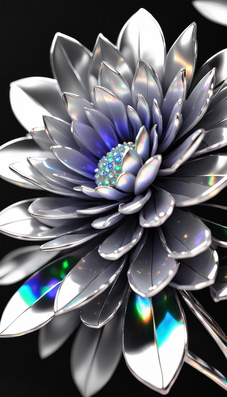 Holographic Metal Flower with Crystal Petals