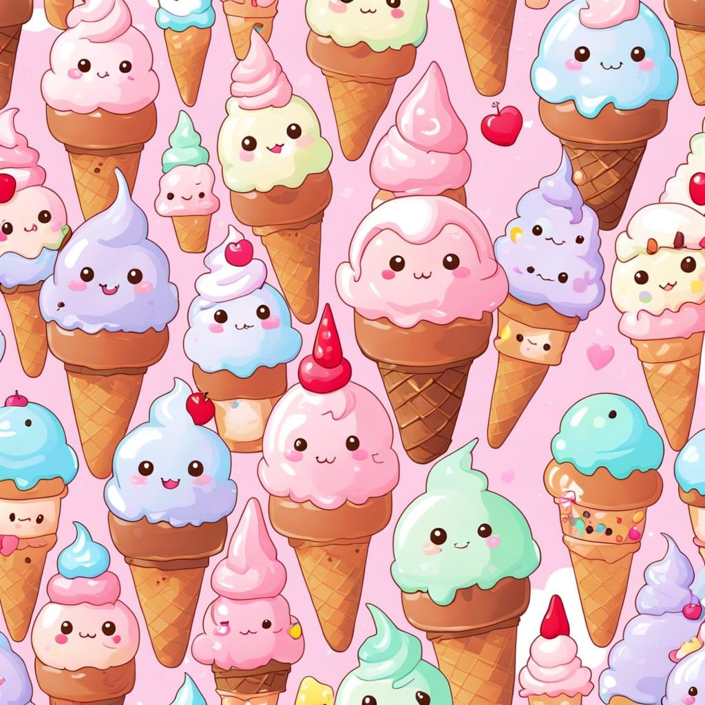 Kawaii Ice Cream in Pastel Colors