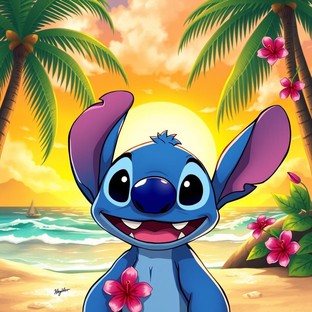 Stitch in Vibrant Disney Animation Style