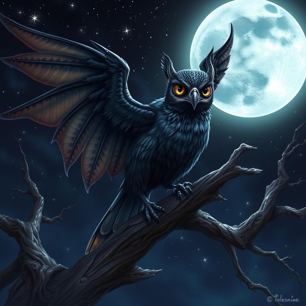 Great Eared Nightjar with dragon-like wings, Large, mesmeriz...