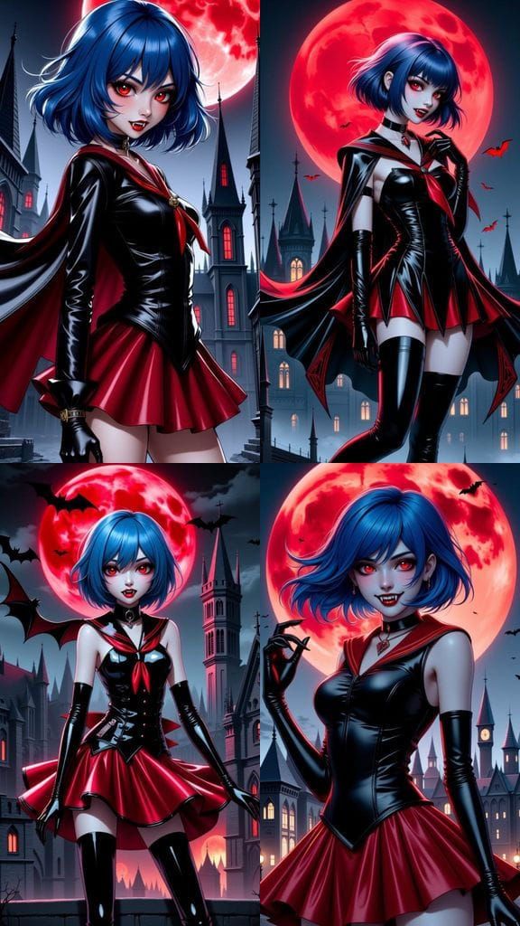 Ethereal Vampire Goddess Surveys the City in Gothic Splendor