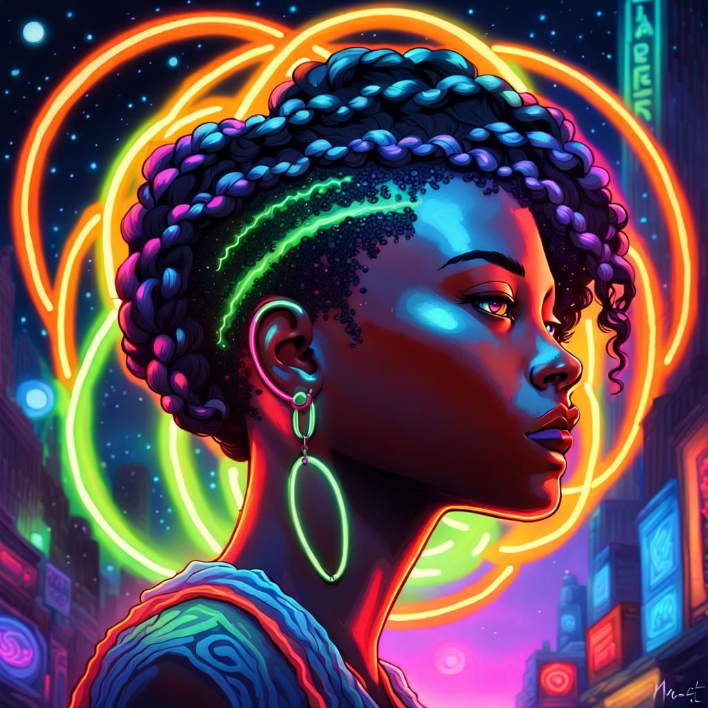 Mesmerizing Neon Goddess with Braided Hair