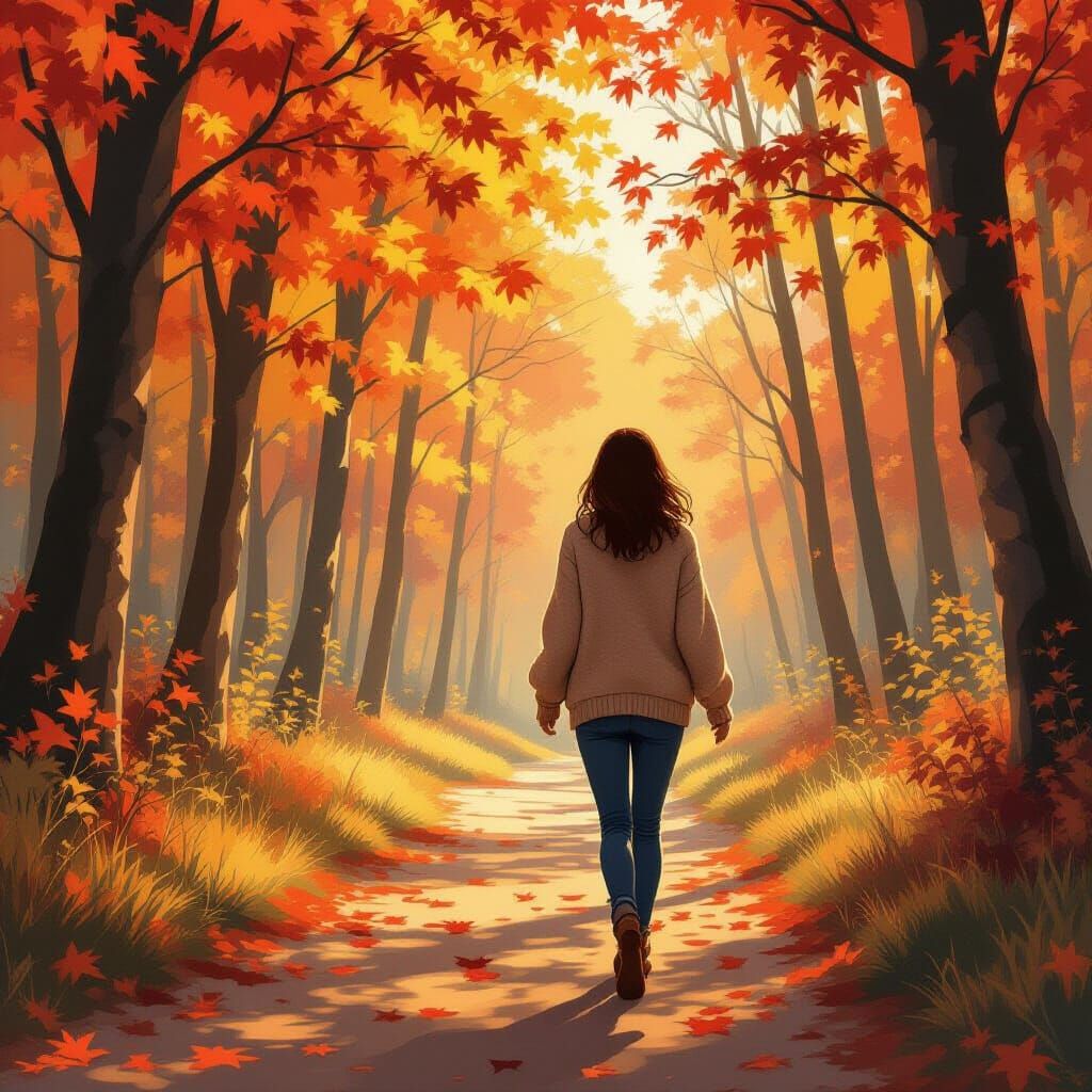 Autumnal Forest Walk in Anime Style