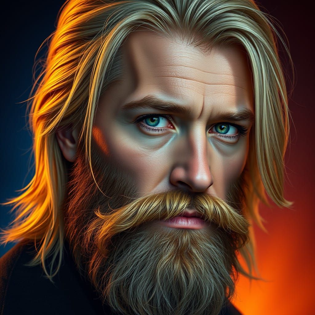 Chiseled, Golden-Haired Hero in Dramatic Lighting