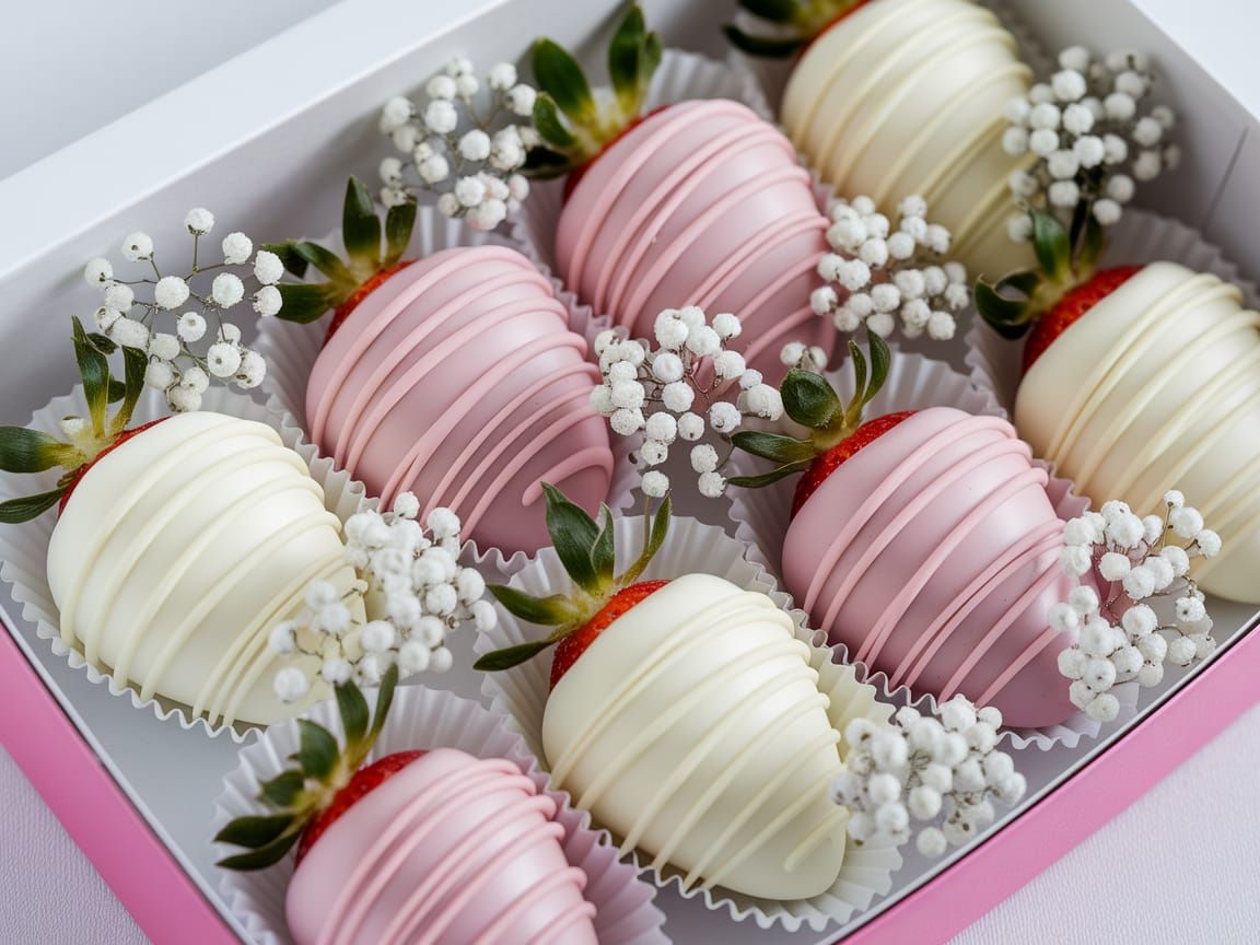 Elegant Pink and White Chocolate Strawberry Box