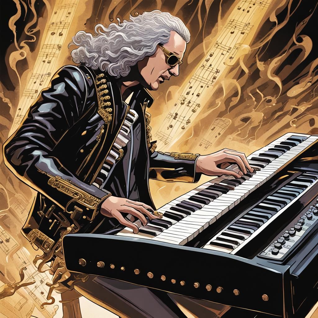 Bach Shreds Keytar in Jim Lee Comic Style