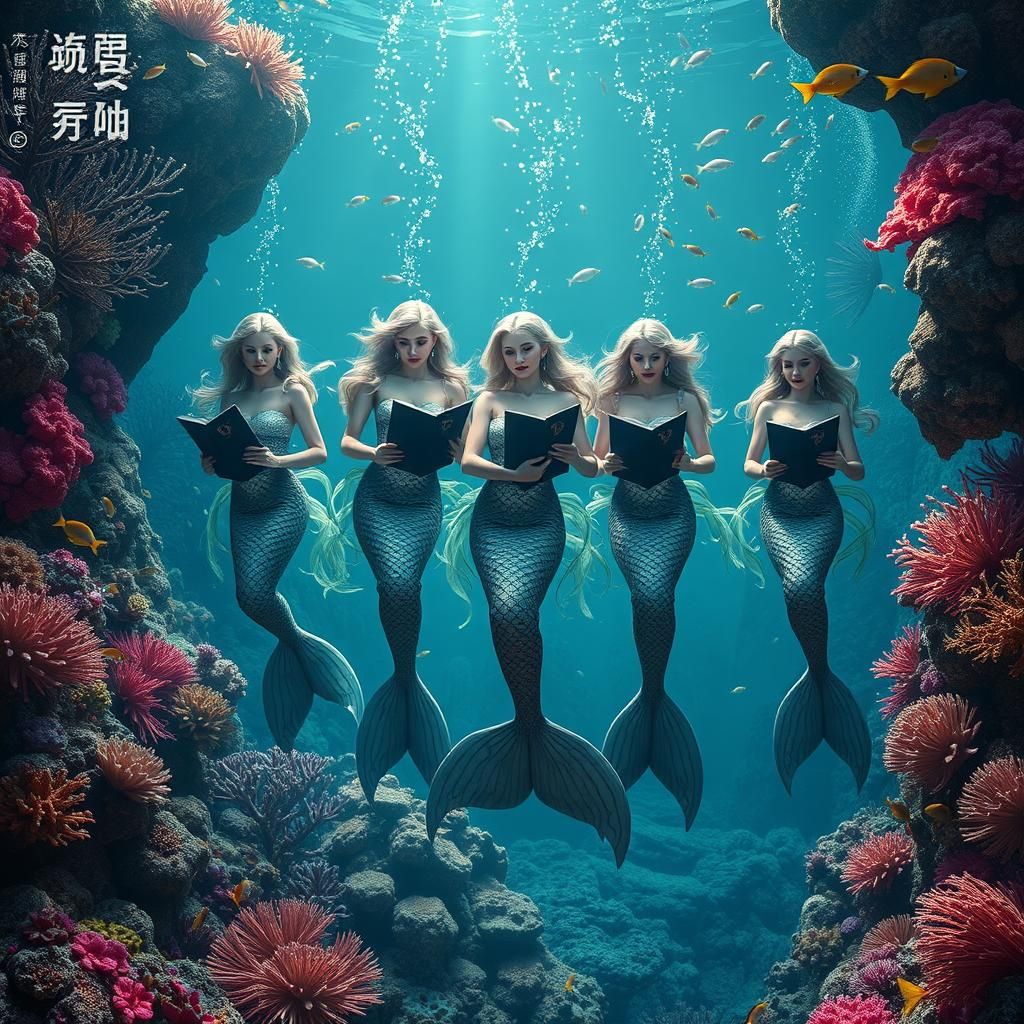 Mermaid Choir in Coral Reef, Ethereal Fantasy Art