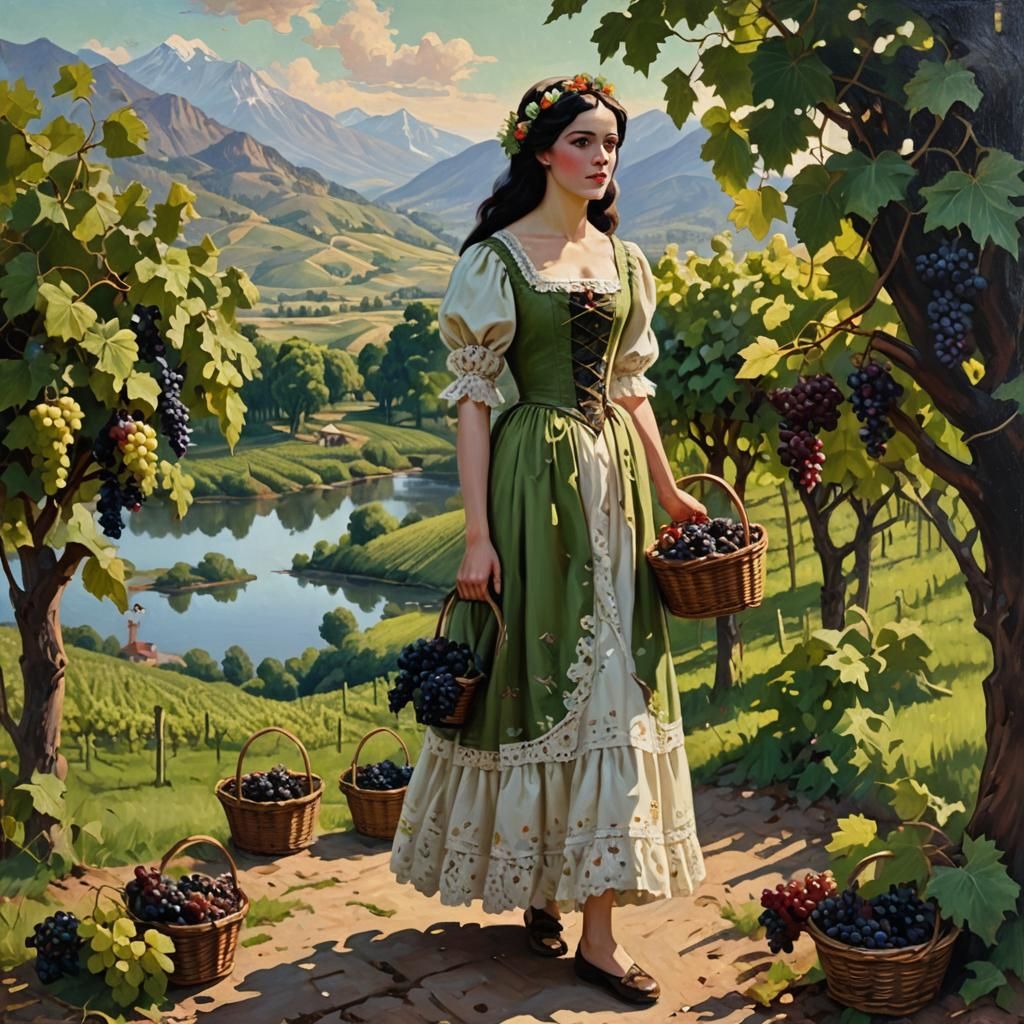Vineyard Girl: Oil Painting by James Gurney