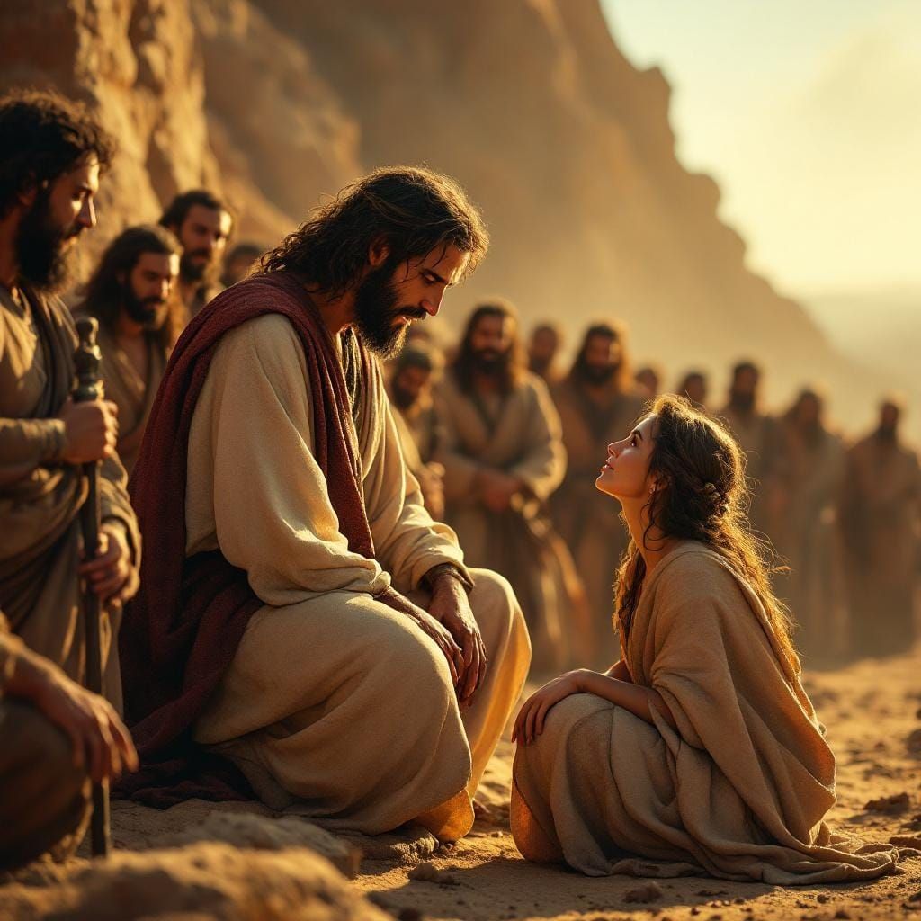 Jesus Kneeling Before Disciples in Ancient Palestine
