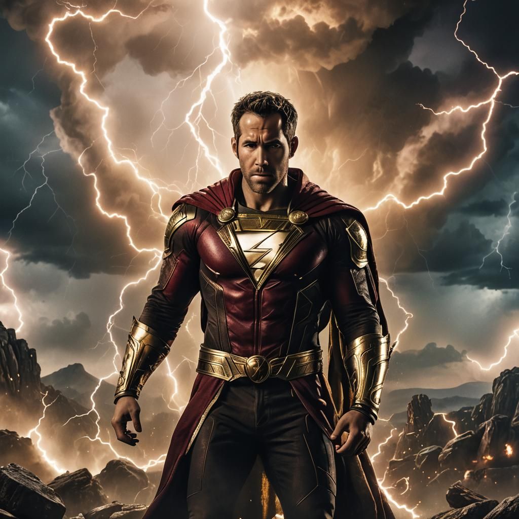 Shazam-Inspired Hero in Dark Fantasy Style