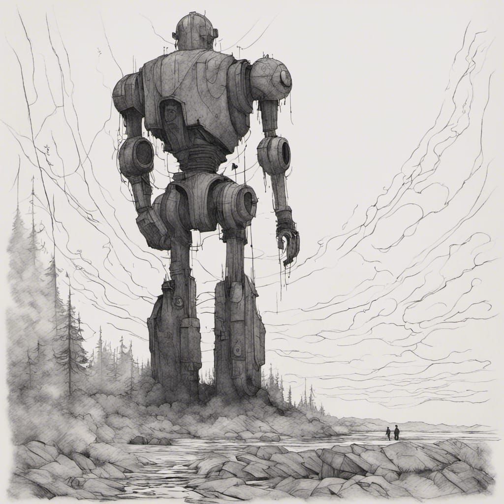 Iron Giant Tattoo Design in Beksiński Style