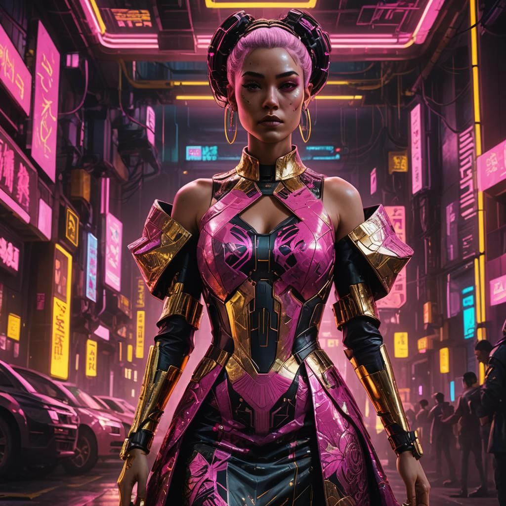 Cyberpunk Mob Wife in Neon Noir Fashion