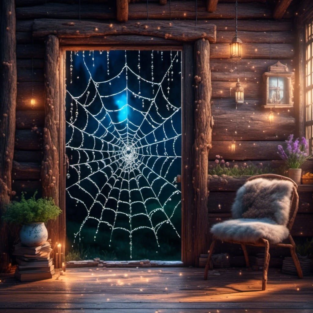 Dew-Kissed Spiderweb on Rustic Barn Door