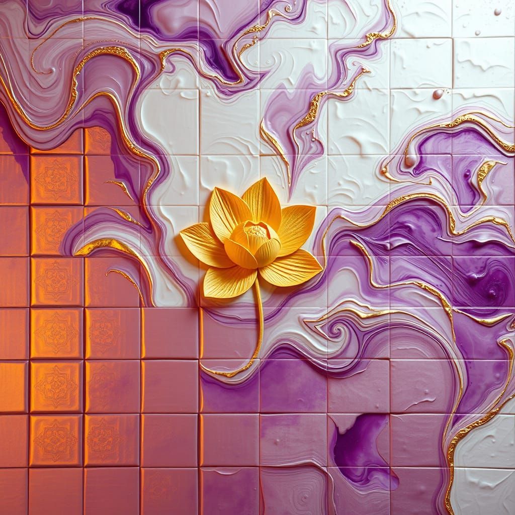 Ornate Abstract Surface with Gold and Purple Hues