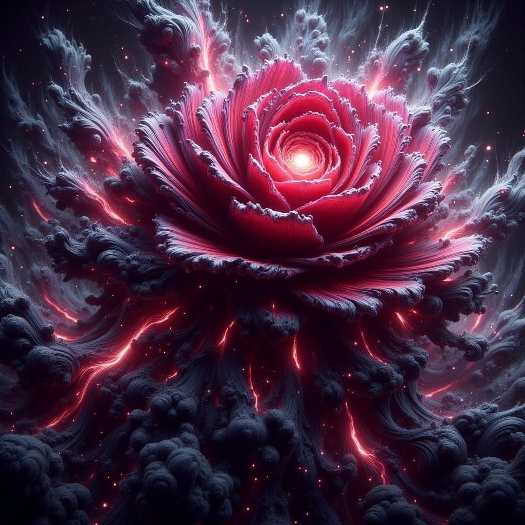 Exploding Multicolored Rose: Detailed Fantasy Art