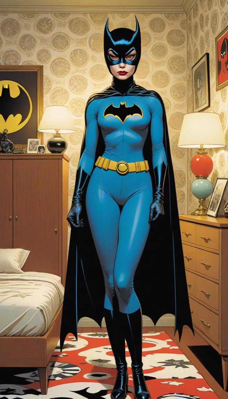 Batgirl's Vintage Bedroom in Retro Comic Book Style