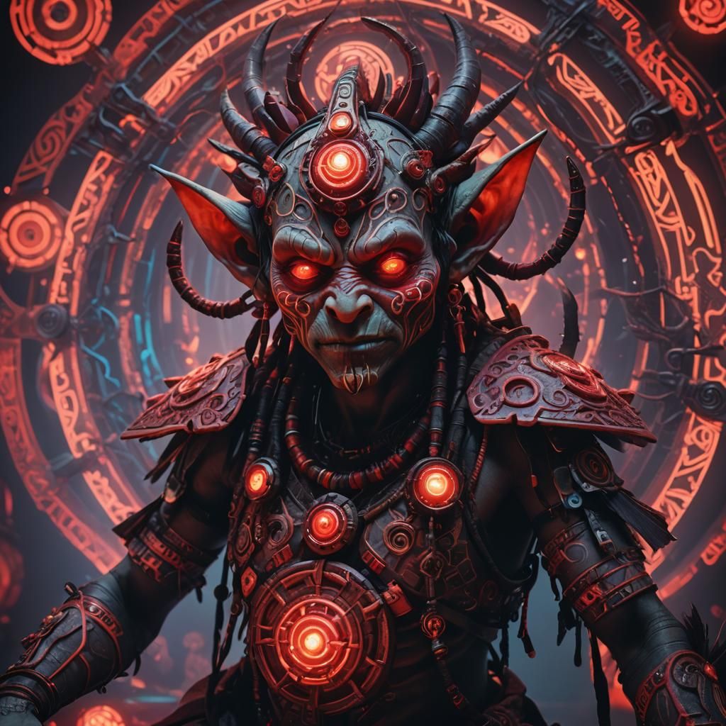 Goblin Shaman in Surreal Neon Dreamscape