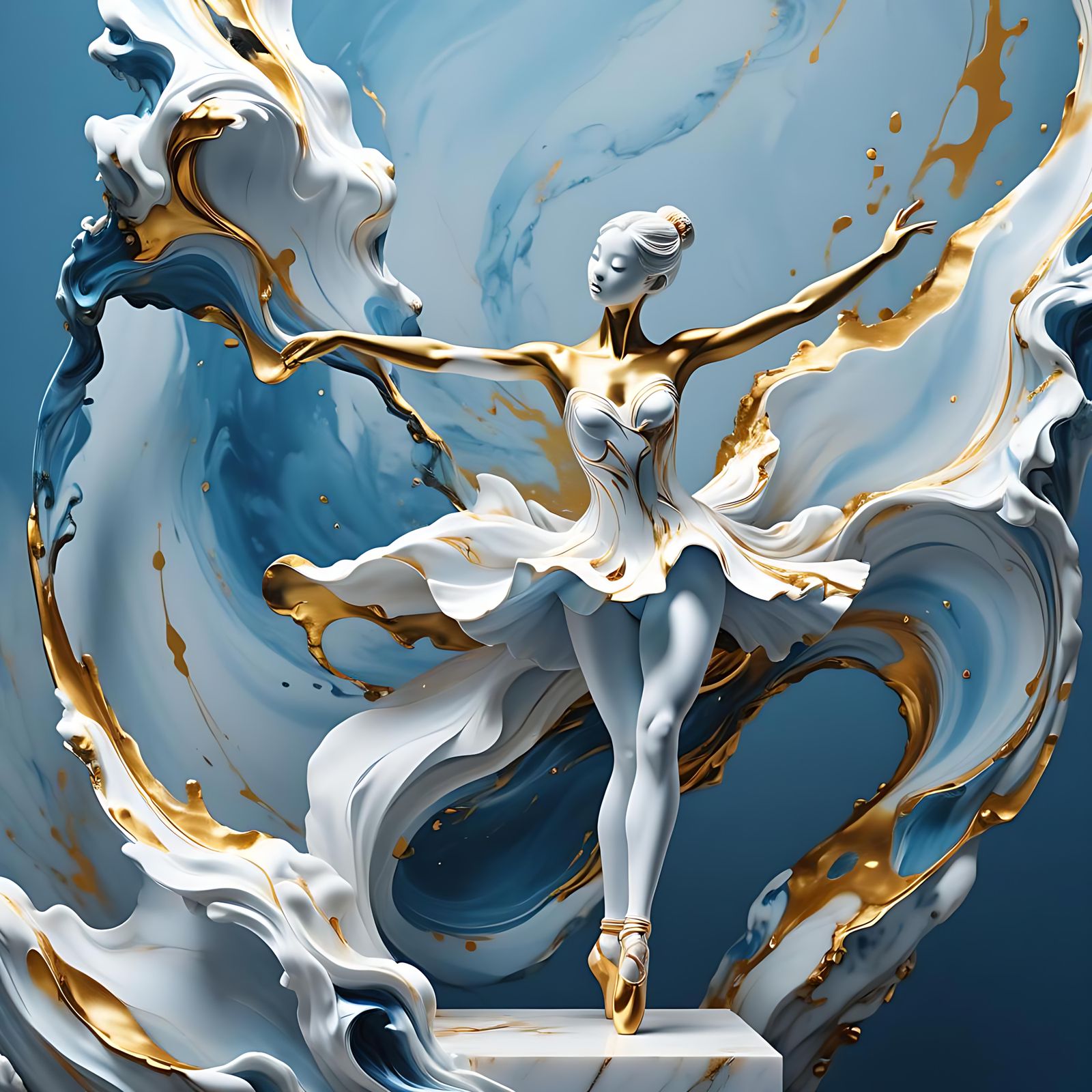 Ballerina Silhouette in Marble Sculpture Style