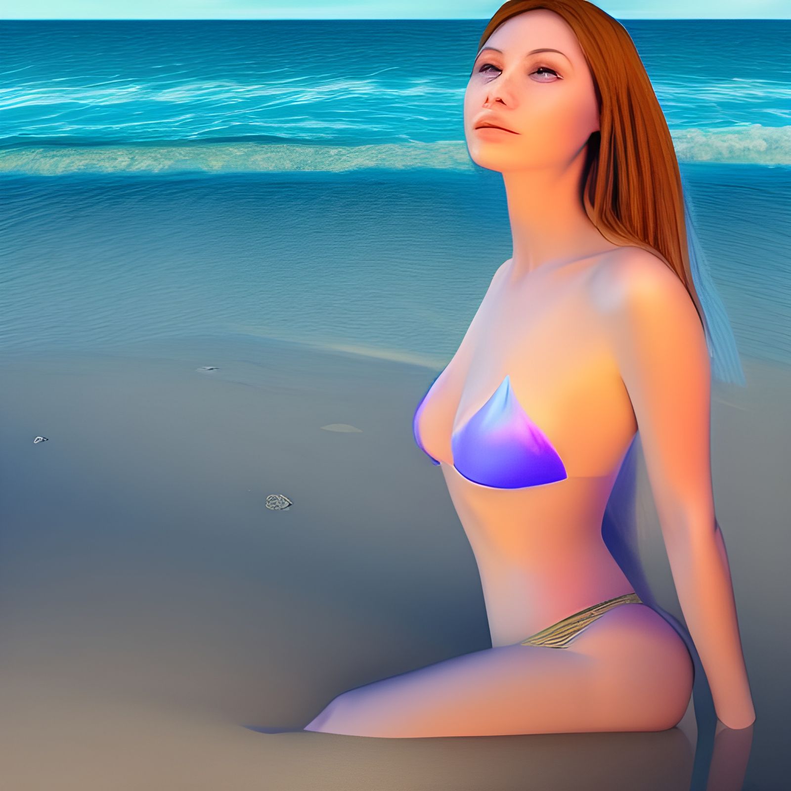 Virtual Girlfriend Hologram on Beach, Luminism Art
