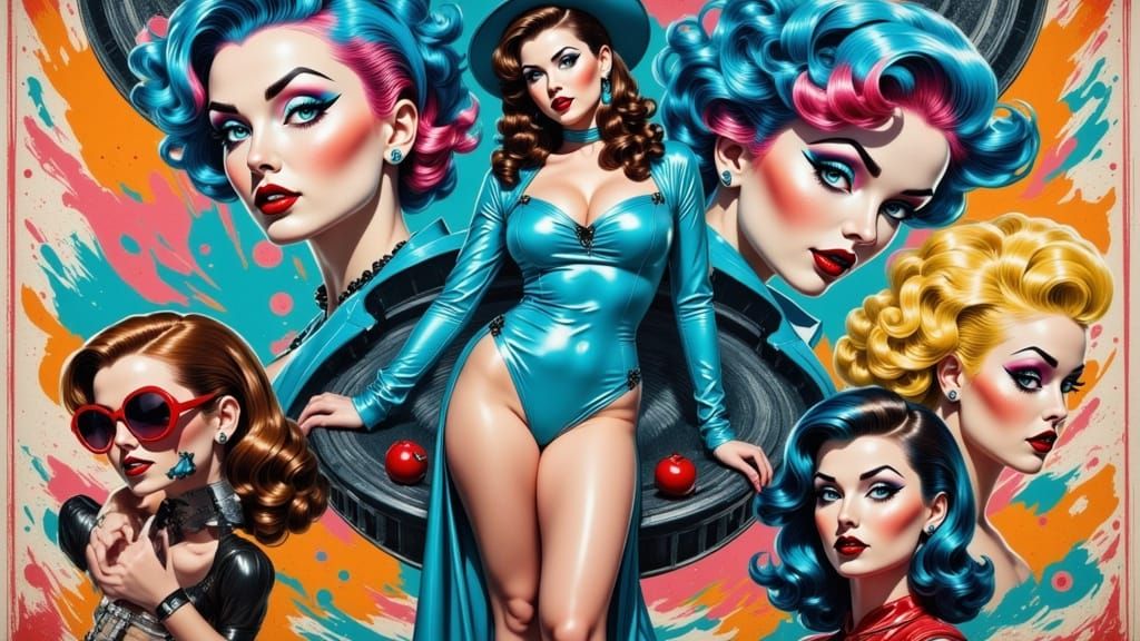 Glamorous Space Age Cowgirl in Vibrant Pin-Up Art