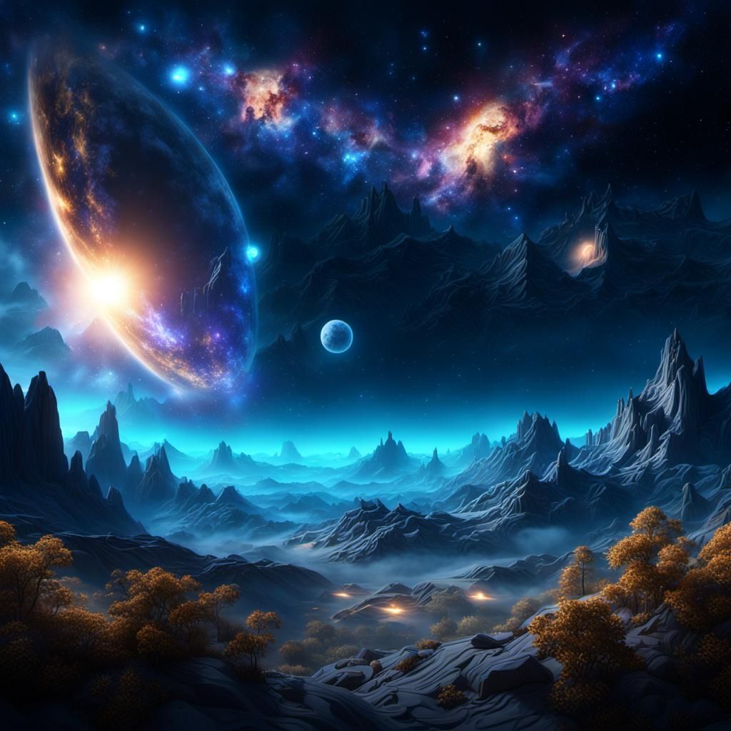 Nebula and Galaxies in Detailed Matte Painting