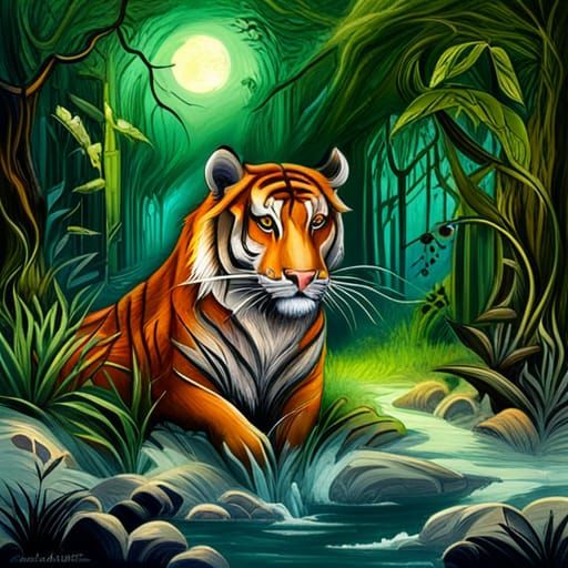 Luminescent Gothic Tiger in Eldritch Jungle: Dark Romanticis...
