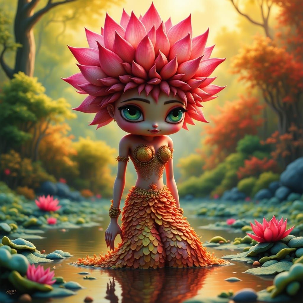 Ethereal Goddess of the Lotus in Vibrant, 3D Digital Art