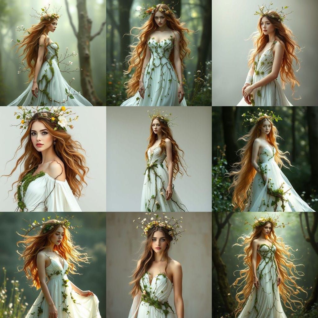 Ethereal Woman with Floral Adornments