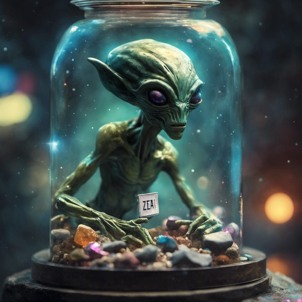 Alien in Terrarium with Mineral Rocks