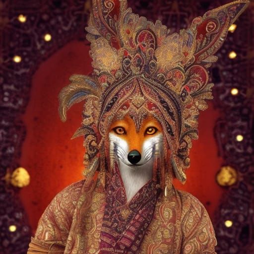 Fox in Indian Attire: Detailed Digital Painting