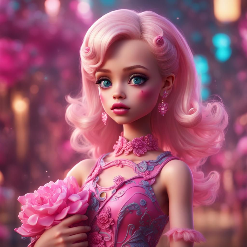 Boy Dolled Up in Barbie Style: Fantasy Art