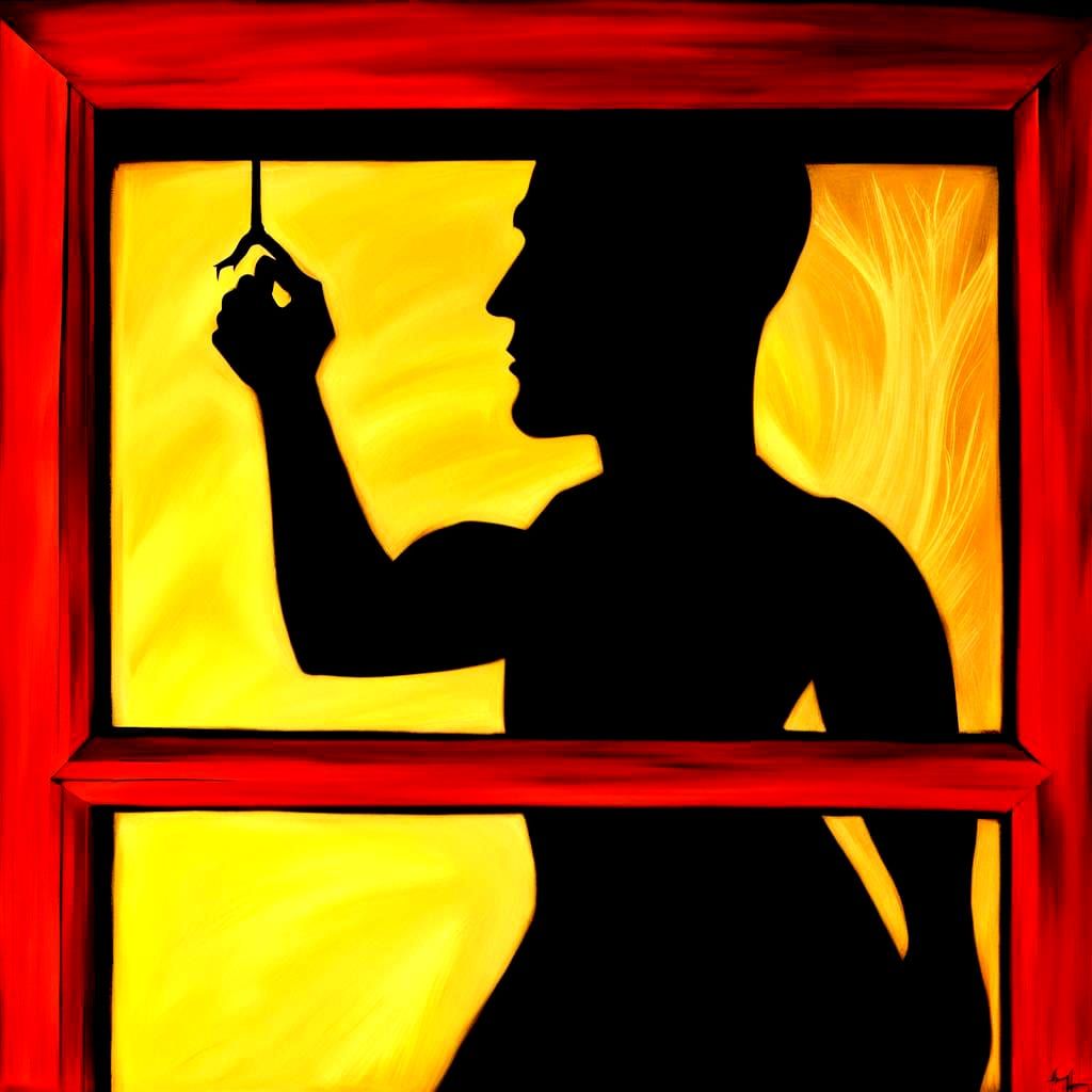 Expressionist Silhouette of Man in Window