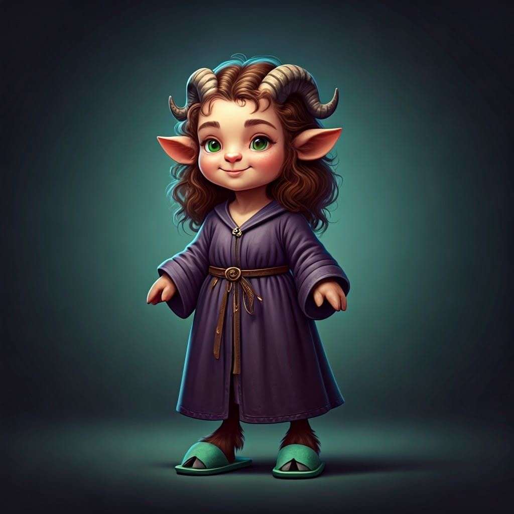 Whimsical Young Satyr in Dark Robes