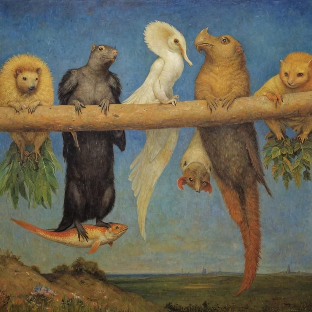 Surreal Animals in Mas-Surrealism, Oil Painting