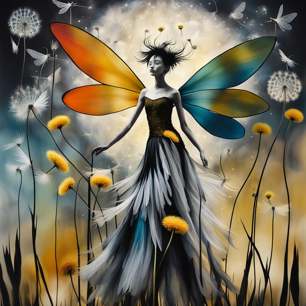 Winged Fairies Making Wishes in Dandelion Dreamscape