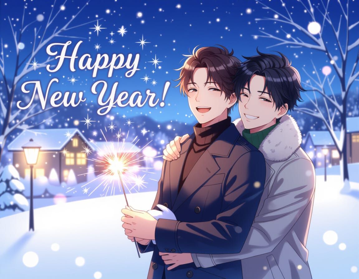 Japanese Couple's Joyful New Year Celebration in Winter