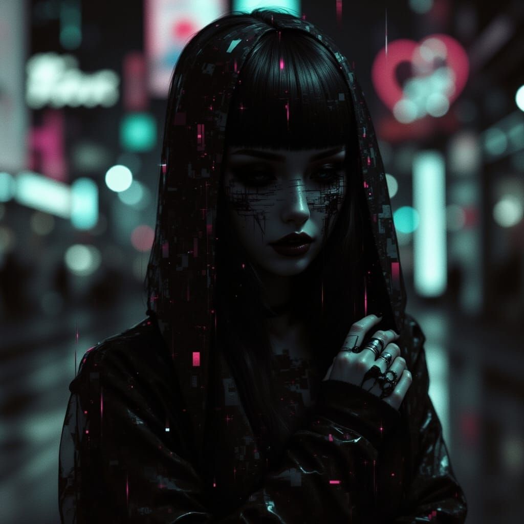 Sorrowful Figure in Gritty Cyberpunk Style