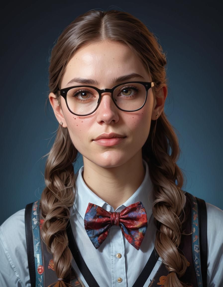 Detailed Portrait of Girl with Book in Art Nouveau Style