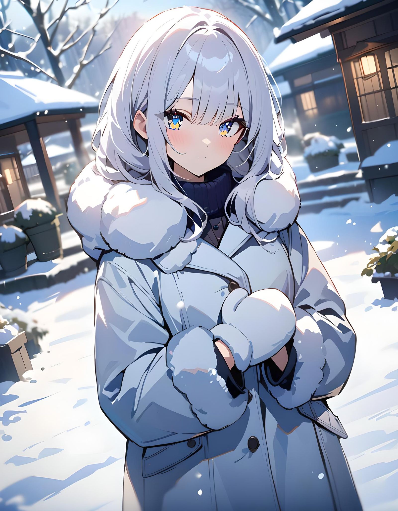 Winter Girl in Snowy Garden, Cel Shading