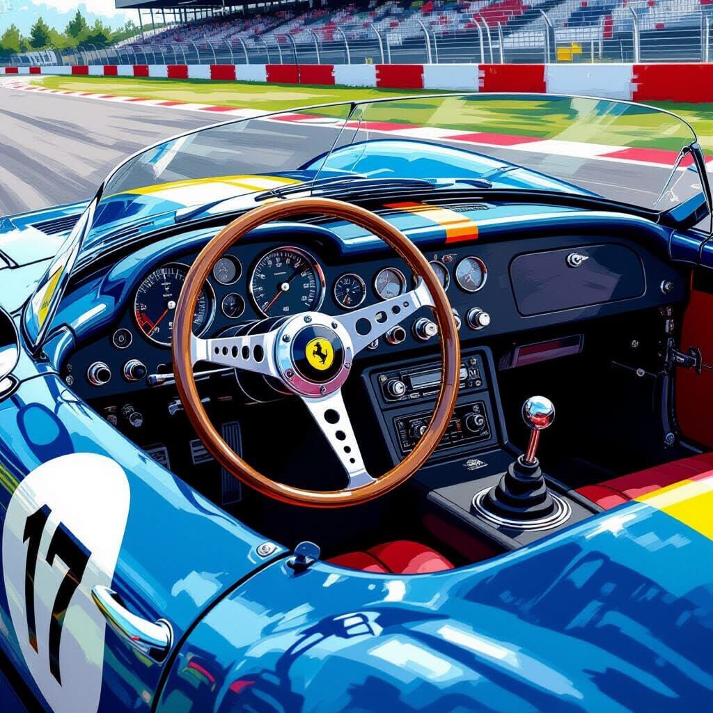 Vintage Racing Car Cockpit Dashboard in Neo-Impressionist St...