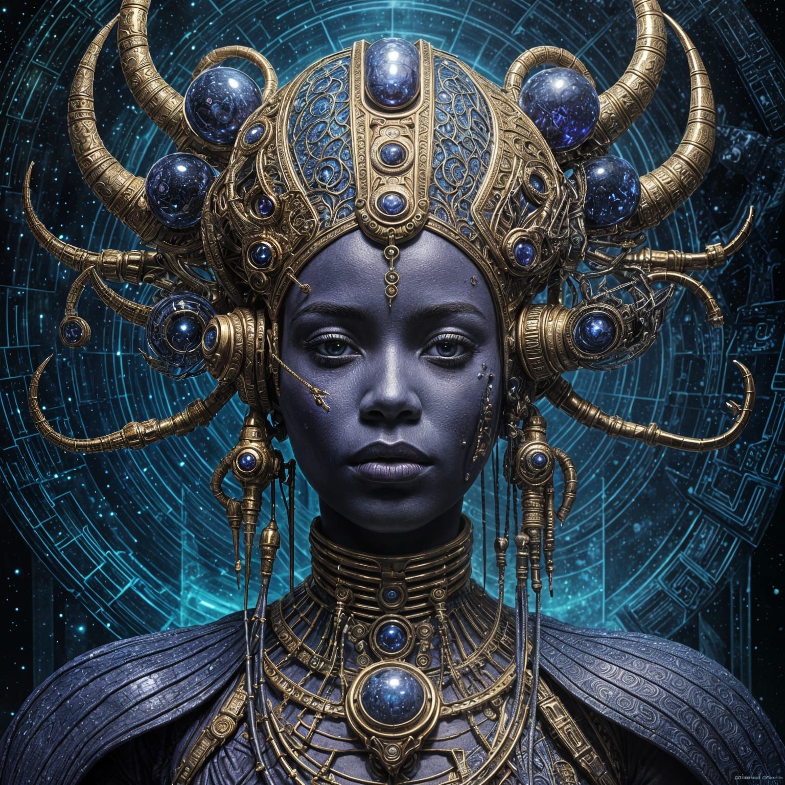 Afrofuturist Queen in Cosmic Desert, Fantasy Concept Art