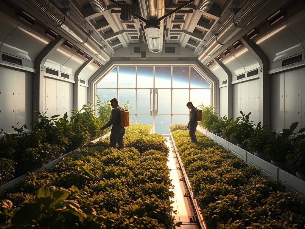 Surreal Retro-Futuristic Oasis in Space Colony