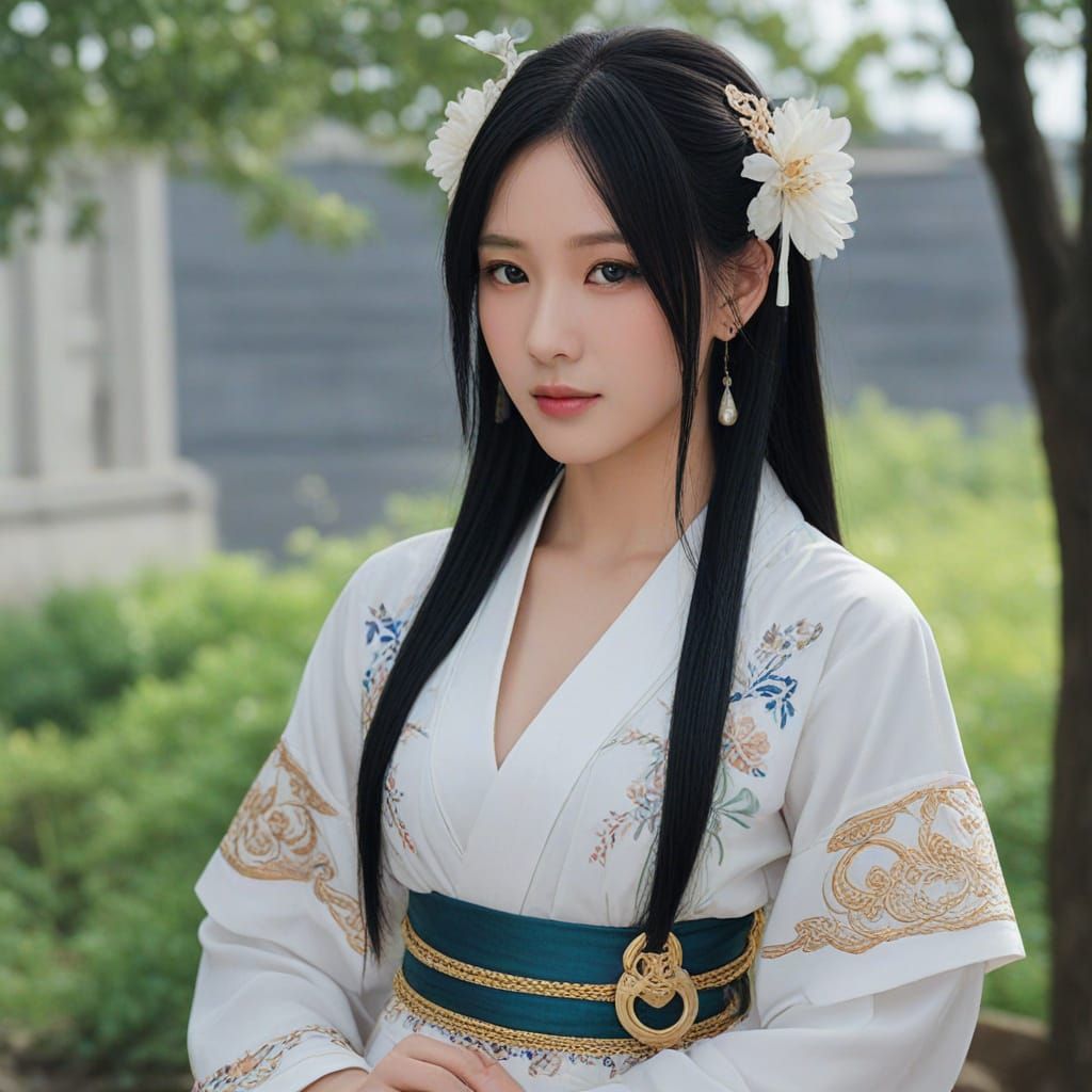 Tifa in Traditional Hanfu Attire, Whimsical Fantasy