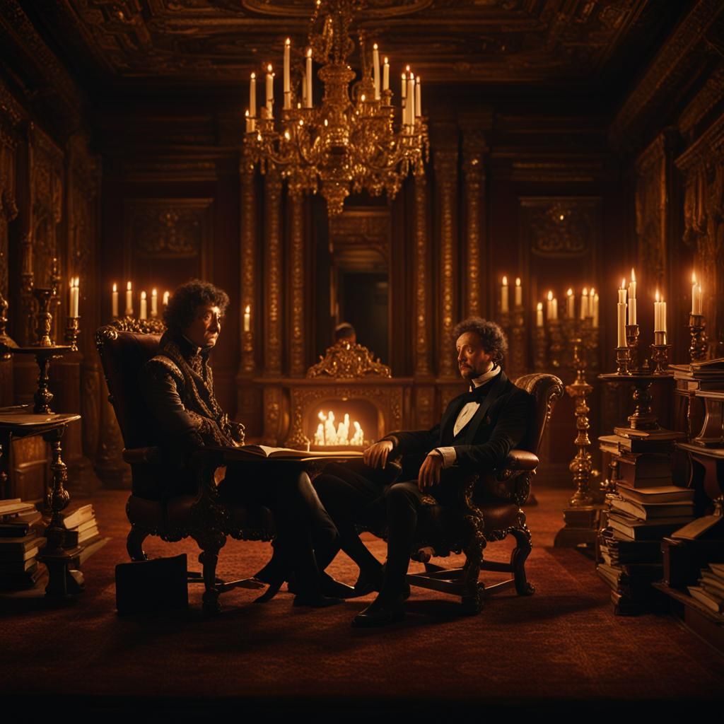 Contemplative Figure in Lavish Baroque Study