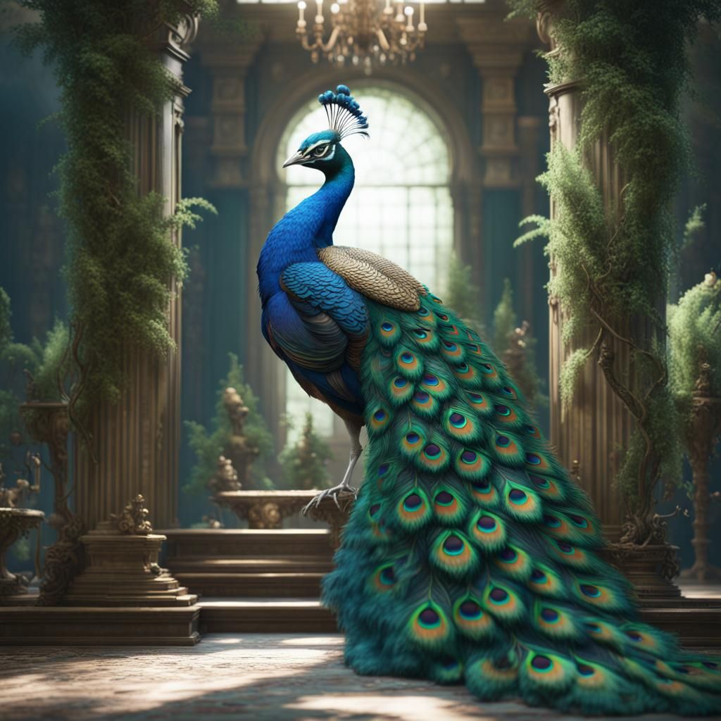 Detailed Peacock Portrait in Octane Render Style